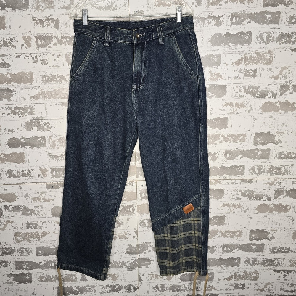 Aelfric Eden Jeans Womens 30 Plaid‎ Details Drawstrings Wide Leg Streetwear Crop
